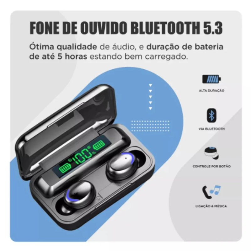 Fone de Ouvido F9 5.0 Bluetooth com Power Bank